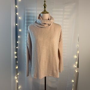 Dylan Cream Ribbed Knit Turtleneck Sweater
